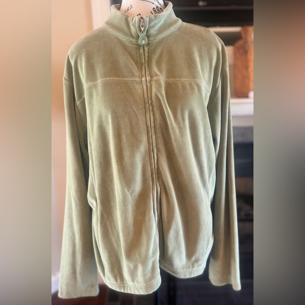 Fresh Produce Velour Track Jacket Women’s Size XL Zip Front Lime Sage Green Soft